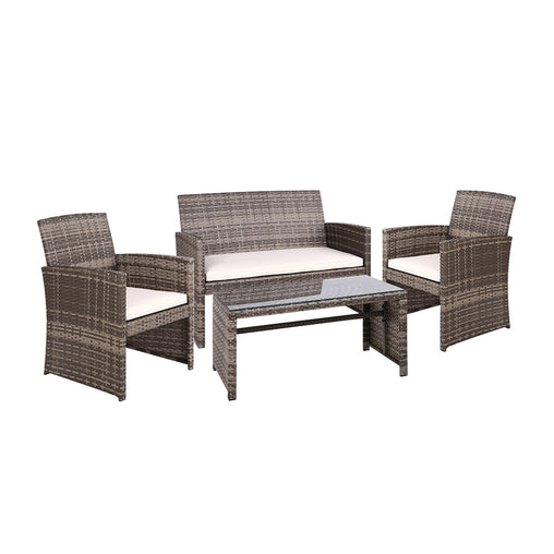 Gardeon Rattan Furniture Outdoor Lounge Setting Wicker Dining Set w/Storage Cover Mixed Grey Furniture > Outdoor ODF-RATTAN-4PC-AB-GE-COVER Online Furniture