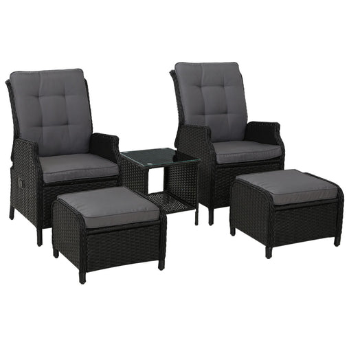 Gardeon Recliner Chairs Sun lounge Setting Outdoor Furniture Patio Garden Wicker Furniture ODF-RCL-RW-CHOTTB-5BK Online Furniture