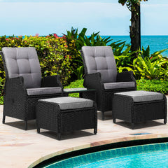 Gardeon Recliner Chairs Sun lounge Setting Outdoor Furniture Patio Garden Wicker Furniture ODF-RCL-RW-CHOTTB-5BK Online Furniture