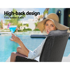 Gardeon Recliner Chairs Sun lounge Setting Outdoor Furniture Patio Garden Wicker Furniture ODF-RCL-RW-CHOTTB-5BK Online Furniture