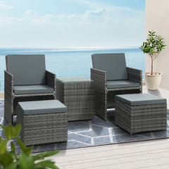 Gardeon Recliner Chairs Sun Lounge Wicker Lounger Outdoor Furniture Patio Sofa Furniture > Outdoor FF-CH-ST-5PCS-GE Online Furniture