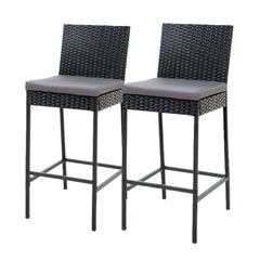 Gardeon Set of 2 Outdoor Bar Stools Dining Chairs Wicker Furniture Furniture > Outdoor ODF-BAR-CHAIR-BK-2X Online Furniture