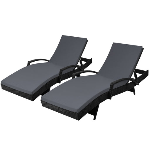 Gardeon Set of 2 Outdoor Sun Lounge Chair with Cushion - Black Furniture > Outdoor FF-LOUNGE-ARM-BKX2 Online Furniture