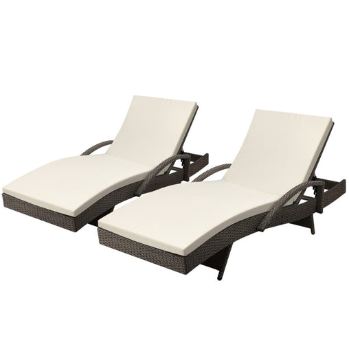 Gardeon Set of 2 Outdoor Sun Lounge Chair with Cushion- Grey Furniture > Outdoor FF-LOUNGE-ARM-GEX2 Online Furniture