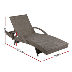 Gardeon Set of 2 Outdoor Sun Lounge Chair with Cushion- Grey Furniture > Outdoor FF-LOUNGE-ARM-GEX2 Online Furniture