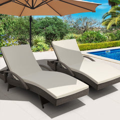 Gardeon Set of 2 Outdoor Sun Lounge Chair with Cushion- Grey Furniture > Outdoor FF-LOUNGE-ARM-GEX2 Online Furniture