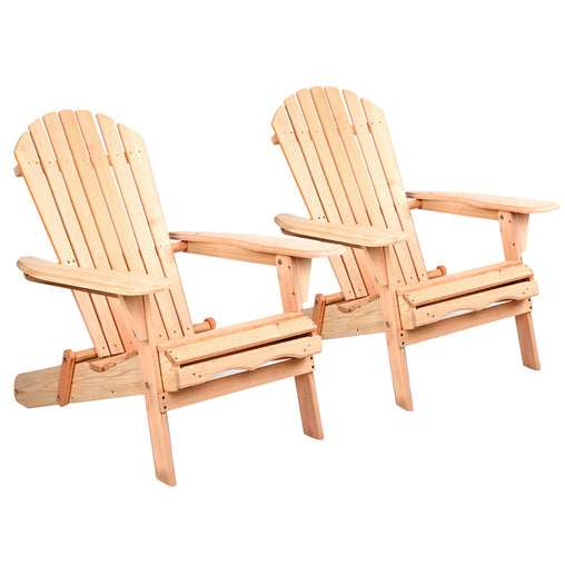 Gardeon Set of 2 Patio Furniture Outdoor Chairs Beach Chair Wooden Adirondack Garden Lounge Furniture > Outdoor FF-BEACH-CHAIR-NTLX2 Online Furniture