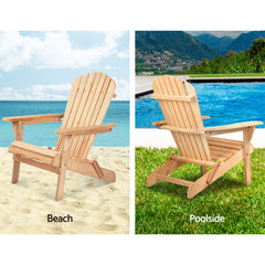 Gardeon Set of 2 Patio Furniture Outdoor Chairs Beach Chair Wooden Adirondack Garden Lounge Furniture > Outdoor FF-BEACH-CHAIR-NTLX2 Online Furniture