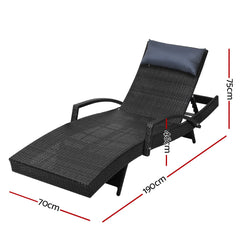 Gardeon Set of 2 Sun Lounge Outdoor Furniture Wicker Lounger Rattan Day Bed Garden Patio Black Furniture > Outdoor FF-LOUNGE-ARM-P-BKX2 Online Furniture