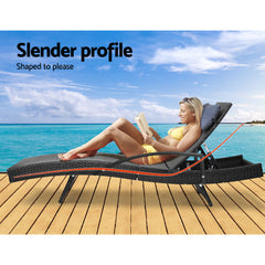 Gardeon Set of 2 Sun Lounge Outdoor Furniture Wicker Lounger Rattan Day Bed Garden Patio Black Furniture > Outdoor FF-LOUNGE-ARM-P-BKX2 Online Furniture