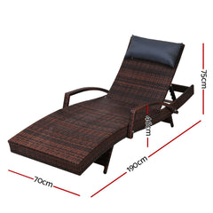 Gardeon Set of 2 Sun Lounge Outdoor Furniture Wicker Lounger Rattan Day Bed Garden Patio Brown Furniture > Outdoor FF-LOUNGE-ARM-P-BRX2 Online Furniture