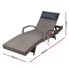 Gardeon Set of 2 Sun Lounge Outdoor Furniture Wicker Lounger Rattan Day Bed Garden Patio Grey Furniture > Outdoor FF-LOUNGE-ARM-P-GEX2 Online Furniture