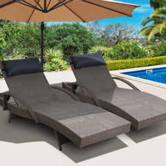 Gardeon Set of 2 Sun Lounge Outdoor Furniture Wicker Lounger Rattan Day Bed Garden Patio Grey Furniture > Outdoor FF-LOUNGE-ARM-P-GEX2 Online Furniture