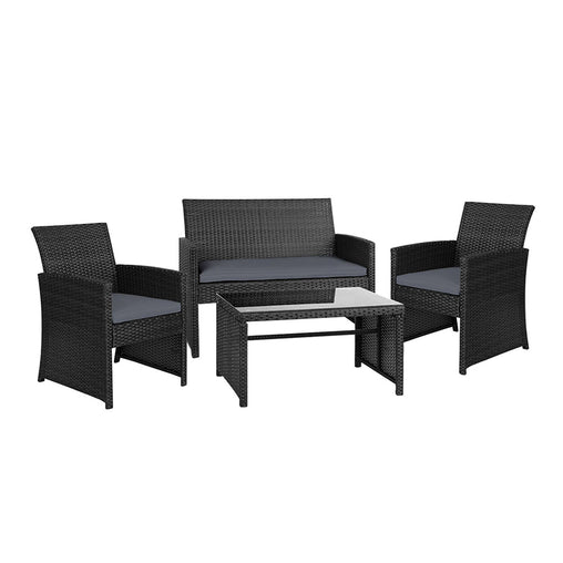 Gardeon Set of 4 Outdoor Lounge Setting Rattan Patio Wicker Dining Set Black Furniture > Outdoor ODF-RATTAN-4PC-AB-BK Online Furniture