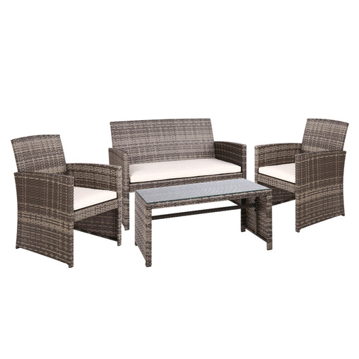 Gardeon Set of 4 Outdoor Lounge Setting Rattan Patio Wicker Dining Set Mixed Grey Furniture > Outdoor ODF-RATTAN-4PC-AB-GE Online Furniture