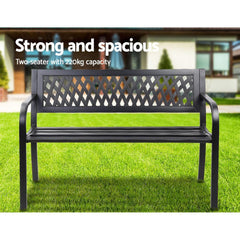 Gardeon Steel Modern Garden Bench - Black - ozily