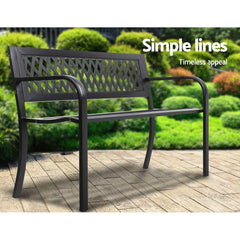 Gardeon Steel Modern Garden Bench - Black - ozily