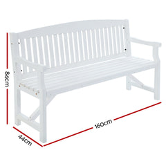 Gardeon Wooden Garden Bench Chair Outdoor Furniture Patio Deck 3 Seater White Furniture > Outdoor ODF-BENCH-5FT-WH Online Furniture