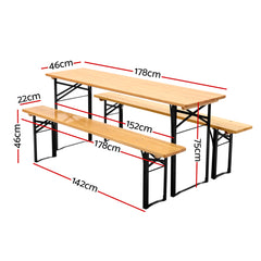 Gardeon Wooden Outdoor Foldable Bench Set - Natural Furniture > Outdoor WOOD-B-BTS-178462-NT-AB Online Furniture