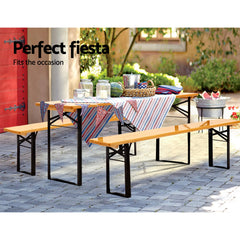 Gardeon Wooden Outdoor Foldable Bench Set - Natural Furniture > Outdoor WOOD-B-BTS-178462-NT-AB Online Furniture