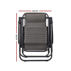 Gardeon Zero Gravity Chairs 2PC Reclining Outdoor Furniture Sun Lounge Folding Camping Lounger Grey - ozily