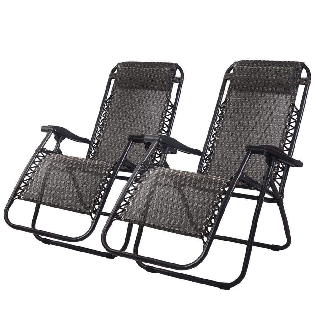 Gardeon Zero Gravity Chairs 2PC Reclining Outdoor Furniture Sun Lounge Folding Camping Lounger Grey - ozily