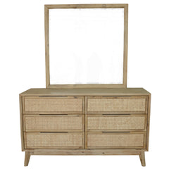 Grevillea Dresser 6 Chest of Drawers Acacia Wood Storage Cabinet Rattan - Brown Furniture > Bedroom V315-VOB-MALM-05 Online Furniture