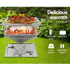 Grillz Camping Fire Pit BBQ Portable Folding Stainless Steel Stove Outdoor Pits Home & Garden > BBQ FPIT-BBQ-X-BRIDGE Online Furniture