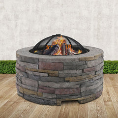 Grillz Fire Pit Outdoor Table Charcoal Fireplace Garden Firepit Heater - ozily