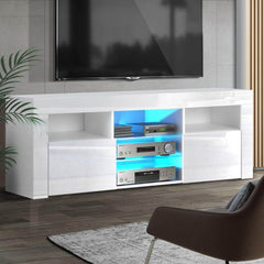 <h1>Artiss TV Cabinet Entertainment Unit Stand RGB LED Gloss Furniture 160cm White</h1> - ozily