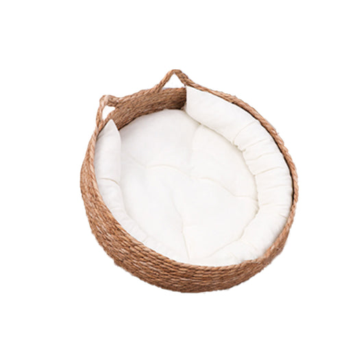 Hand Woven Pet Cat Bed Basket Nest Dog Bed With Bedding Pet Care > Dog Supplies V488-PCRN-WH Online Furniture