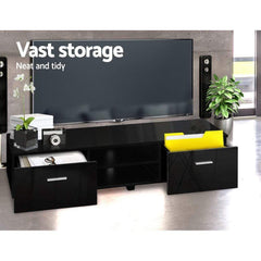 High Gloss TV Cabinet Stand Entertainment Unit Storage Shelf Black - 140cm - ozily