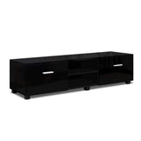 High Gloss TV Cabinet Stand Entertainment Unit Storage Shelf Black - 140cm