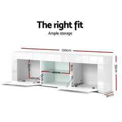 High Gloss TV Stand Entertainment Unit Storage Cabinet Tempered Glass Shelf White - 130cm - ozily