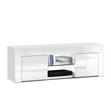 High Gloss TV Stand Entertainment Unit Storage Cabinet Tempered Glass Shelf White - 130cm