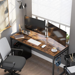 Home Office Desk with 8 Hooks 140 x 60 x 75 cm Rustic Brown and Black Furniture > Living Room V178-11772 Online Furniture