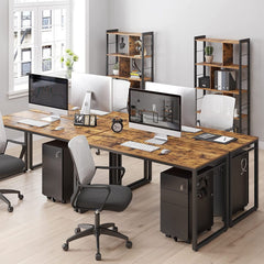 Home Office Desk with 8 Hooks 140 x 60 x 75 cm Rustic Brown and Black Furniture > Living Room V178-11772 Online Furniture