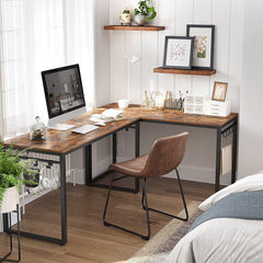 Home Office Desk with 8 Hooks 140 x 60 x 75 cm Rustic Brown and Black Furniture > Living Room V178-11772 Online Furniture