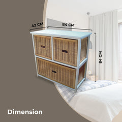 Hyssop 3 Chest of Drawers Cane Bedroom Kitchen Bathroom Storage Tallboy Shelf Furniture > Living Room V315-V-BON-3D Online Furniture