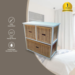 Hyssop 3 Chest of Drawers Cane Bedroom Kitchen Bathroom Storage Tallboy Shelf Furniture > Living Room V315-V-BON-3D Online Furniture