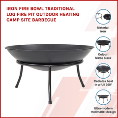 Iron Fire Bowl Traditional Log Fire Pit Outdoor Heating Camp Site Barbecue Home & Garden > Home & Garden Others V63-835991 Online Furniture