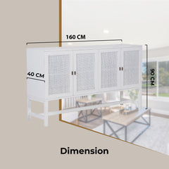 Jasmine Sideboard Buffet Table 160cm 4 Door Mindi Wood Rattan - White Furniture > Living Room V315-VOUT-BELT-13 Online Furniture