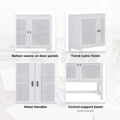 Jasmine Sideboard Buffet Table 160cm 4 Door Mindi Wood Rattan - White Furniture > Living Room V315-VOUT-BELT-13 Online Furniture