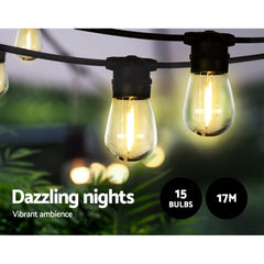 Jingle Jollys 17m Festoon String Lights Solar Wedding Party Waterproof Outdoor Occasions > Lights LIGHT-B-SOLAR-S14-15-WW Online Furniture