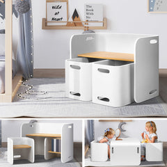 Keezi 3 PC Nordic Kids Table Chair Set White Desk Activity Compact - ozily
