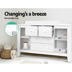 Keezi Baby Change Table Tall boy Drawers Dresser Chest Storage Cabinet White Baby & Kids > Kid's Furniture BABY-CHEST-WHITE-AB Online Furniture