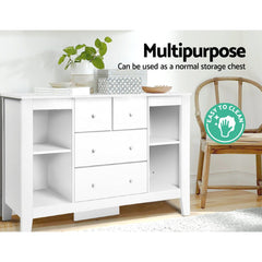 Keezi Baby Change Table Tall boy Drawers Dresser Chest Storage Cabinet White Baby & Kids > Kid's Furniture BABY-CHEST-WHITE-AB Online Furniture