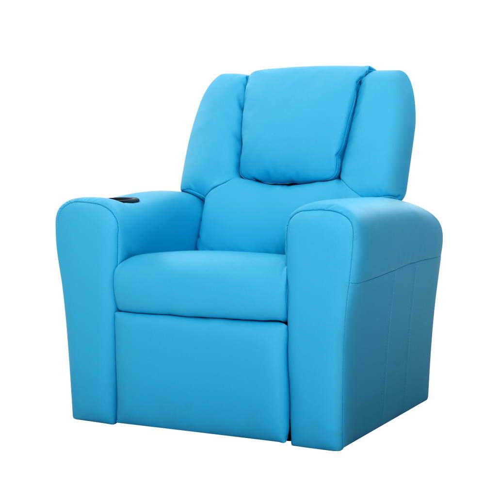 Keezi Kids Recliner Chair Blue PU Leather Sofa Lounge Couch Children Armchair - ozily