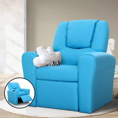 Keezi Kids Recliner Chair Blue PU Leather Sofa Lounge Couch Children Armchair - ozily