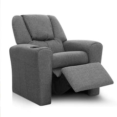 Keezi Kids Recliner Chair Grey Linen Soft Sofa Lounge Couch Children Armchair - ozily